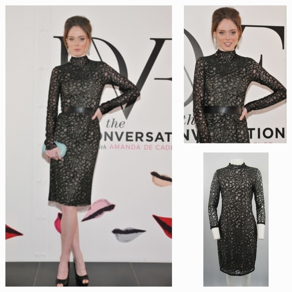Diane‎ Von Furstenberg 'Lydia' Black Lace Mock Neck Long Sleeve Dress - Picture 1 of 2